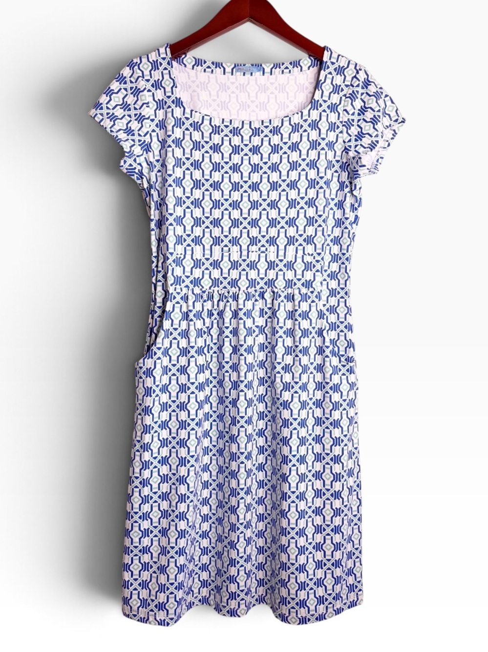 J. McLAUGHLIN Geometric Print Dress Size Small in Blue and Teal